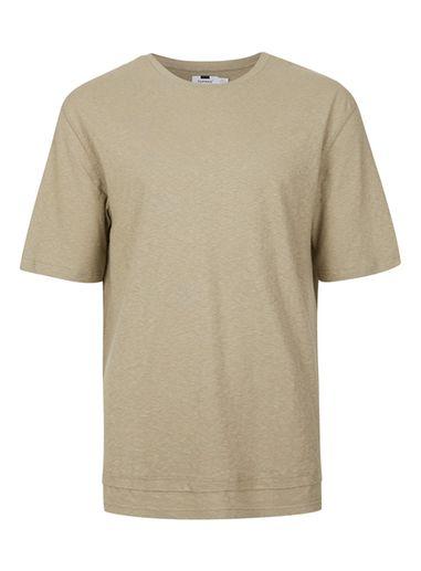 Topman Mens Green Khaki Double Hem Boxy Fit T-shirt