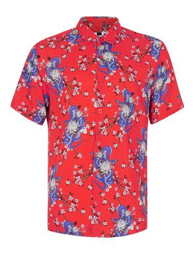 Topman Mens Red Snake Print Short Sleeve Viscose Shirt
