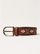Topman Mens Brown Tan And White Embroidered Belt