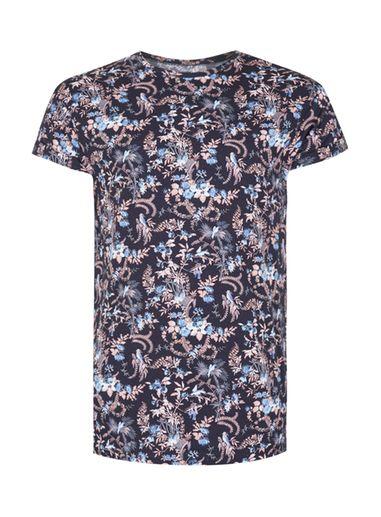 Topman Mens Black Navy Floral Print Muscle Fit T-shirt