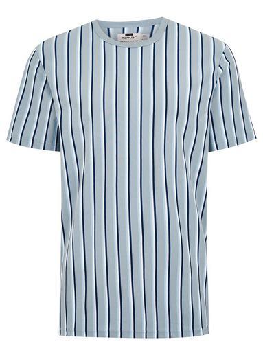 Topman Mens Navy Blue Striped Crew Neck T-shirt