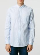 Topman Mens Blue/white Stripe Twill Long Sleeve Casual Shirt