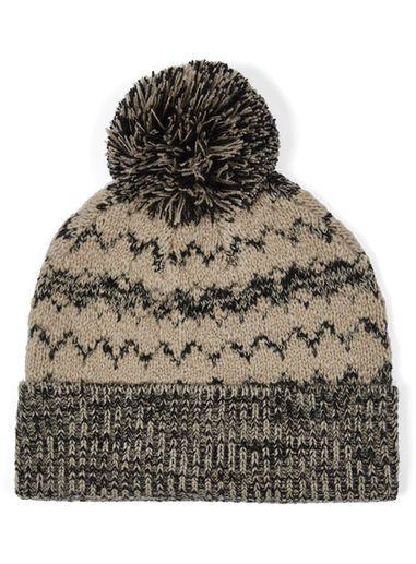 Topman Mens Multi Oat And Black Chevron Bobble Beanie