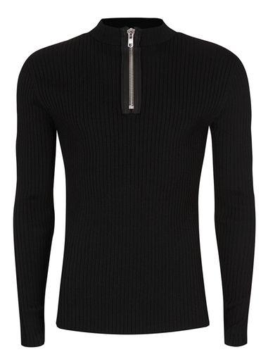 Topman Mens Black Half Zip Sweater