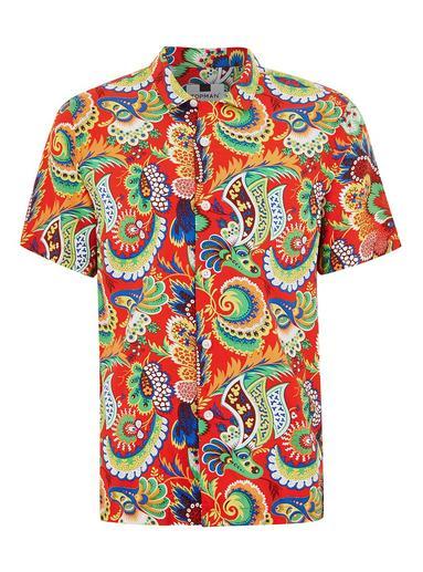 Topman Mens Red Multi Print Short Sleeve Shirt