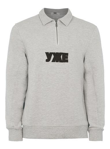 Topman Mens Mid Grey Grey Yxe Print Half Zip Sweatshirt