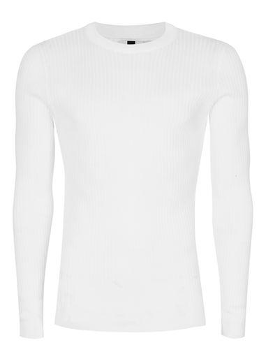 Topman Mens White Ribbed Muscle Fit Sweater