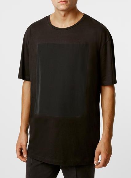 Topman Mens Lux P9 Black Woven Front Panel T-shirt
