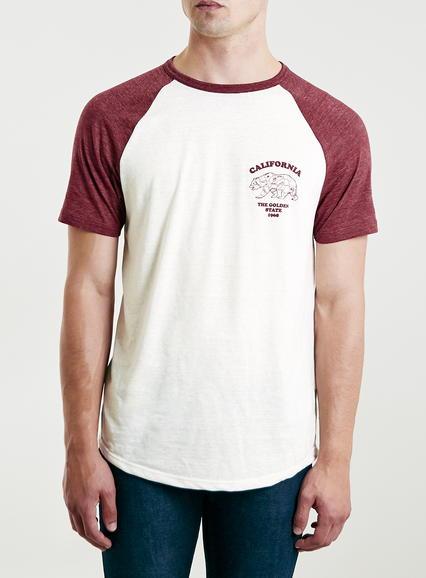 Topman Mens Cream Ecru/red Printed Raglan T-shirt