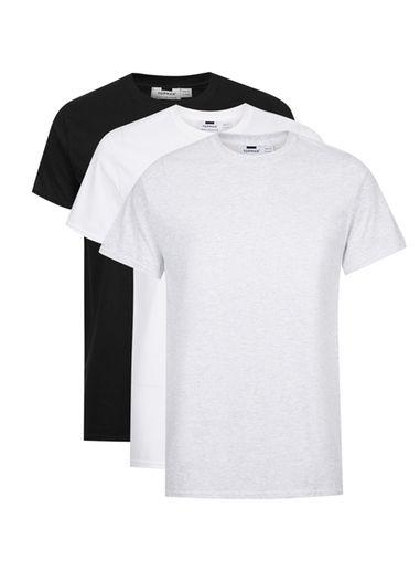 Topman Mens Gray, White And Black Slim T-shirt Multipack*
