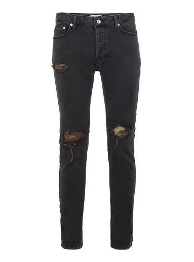 Topman Mens Black Camouflage Patched Skinny Jeans