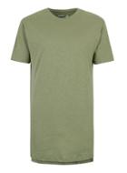 Topman Mens Green Khaki Slub Step Hem Longline T-shirt