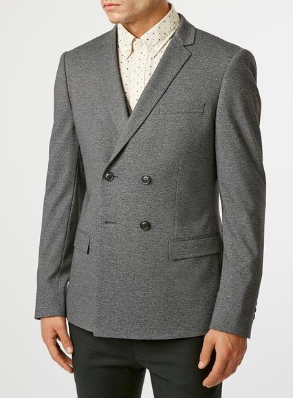 Topman Mens Mid Grey Grey Jersey Double Breasted Blazer