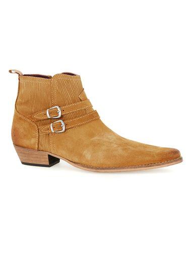 Topman Mens Brown Tan Suede Low Buckle Boots