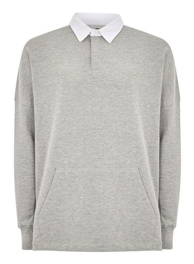 Topman Mens Grey Gray Rugby Sweatshirt