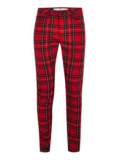 Topman Mens Red Tartan Stacker Stretch Skinny Pants