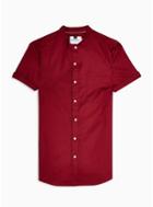 Topman Mens Red Burgundy Stand Collar Stretch Skinny Oxford Shirt