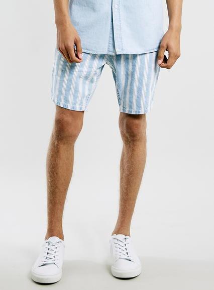 Topman Mens Blue Stripe Skinny Denim Shorts