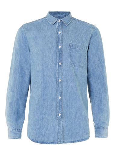 Topman Mens Light Wash Blue Denim Casual Shirt