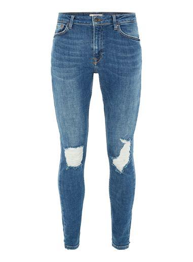 Topman Mens Mid Blue Wash Ripped Spray On Jeans