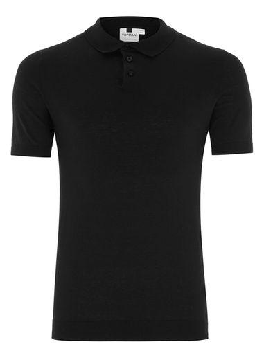 Topman Mens Black Muscle Knitted Polo