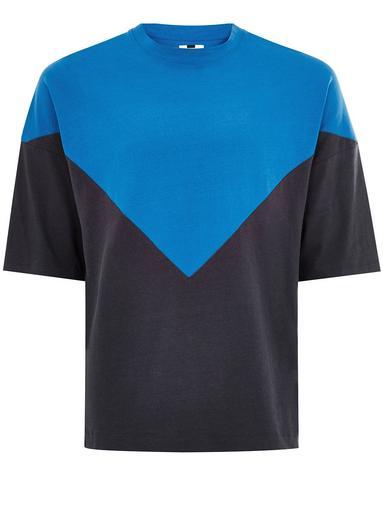 Topman Mens Blue Chevron Panelled T-shirt