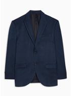 Topman Mens Navy Tailored Fit Herringbone Blazer With Peak Lapels