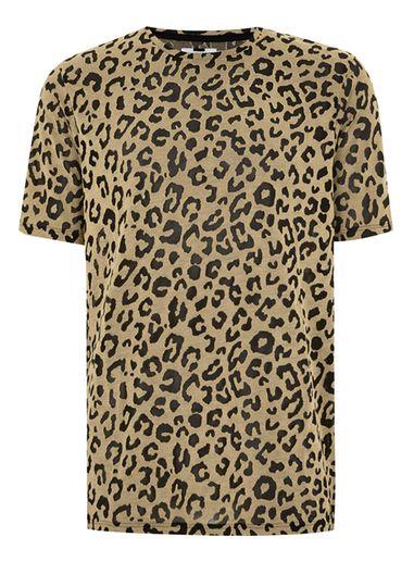 Topman Mens Brown Leopard Print Mesh T-shirt