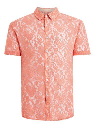 Topman Mens Multi Rose Lace Short Sleeve Shirt