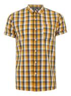Topman Mens Bright Yellow Gingham Short Sleeve Shirt