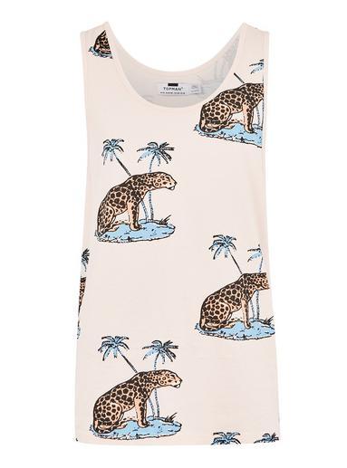 Topman Mens Stone Ecru Leopard All Over Tank