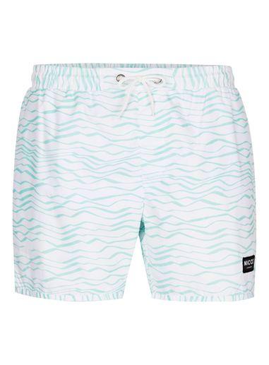 Topman Mens Nicce White And Green Wave Swim Shorts