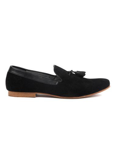 Topman Mens Black Faux Suede Tassel Loafers