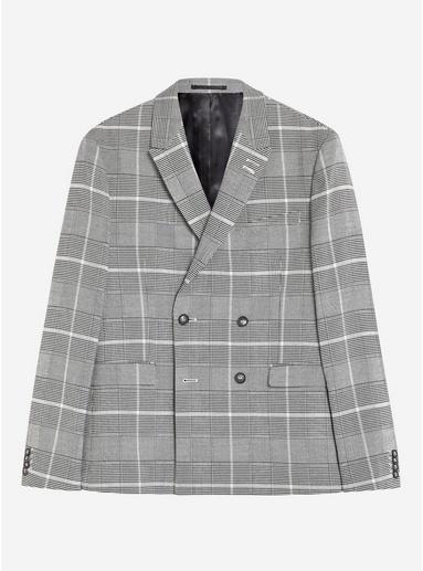 Topman Mens Grey Check Skinny Double Breasted Blazer