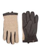 Topman Mens Camel And Brown Leather And Knitted Gloves