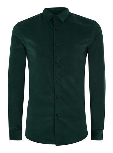 Topman Mens Green Corduroy Muscle Shirt