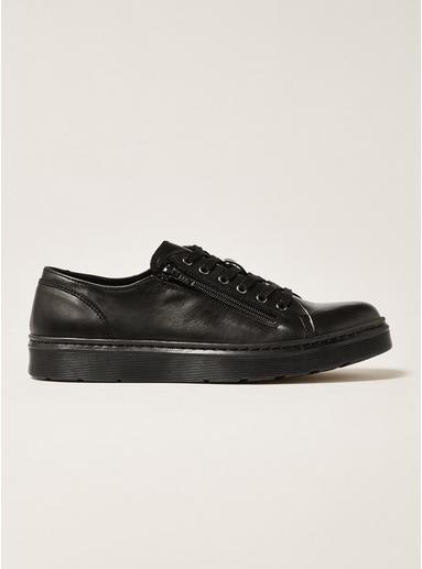 Topman Mens Black Leather Crew Zip Shoes