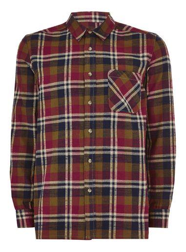 Topman Mens Burgundy And Khaki Check Shirt