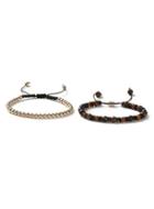 Topman Mens Gold Look And Brown Beaded And Metal Bracelet 2 Pack*