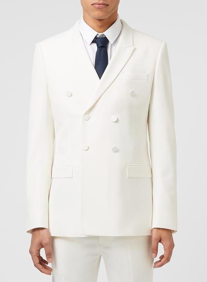 Topman Mens White Double Breasted Skinny Fit Tux Jacket