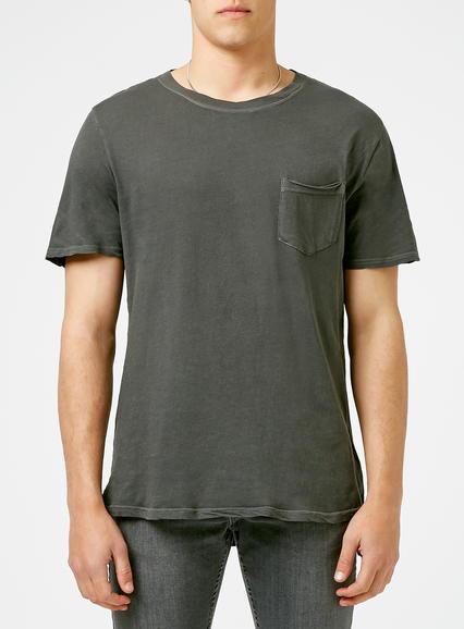 Topman Mens Washed Black Step Hem T-shirt