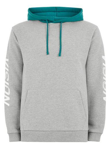 Topman Mens Grey Vision Street Wear Gray And Teal Contrast Hoodie