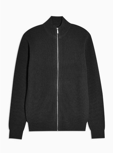 Topman Mens Grey Gray Full Zip Neck Sweater