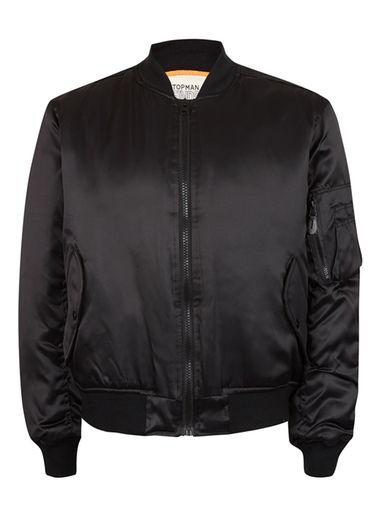 Topman Mens Topman Finds Black Embroidered Patch Satin Ma1 Bomber Jacket
