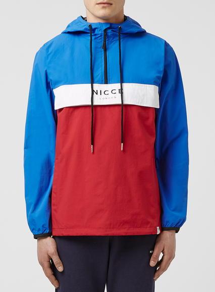 Topman Mens Multi Nicce Blue White And Red Colour Block Jacket
