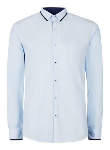 Topman Mens White Light Blue And Navy Trim Slim Fit Dress Shirt