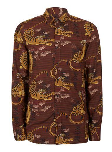 Topman Mens Brown Tiger Print Casual Shirt