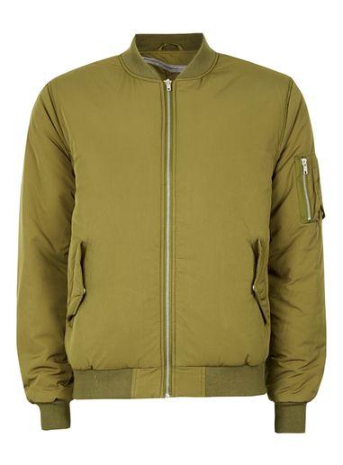 Topman Mens Green Khaki Padded Bomber Jacket
