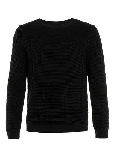 Topman Mens Black Brick Textured Crew Neck Sweater