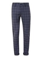 Topman Mens Blue Navy Check Stretch Slim Pants
